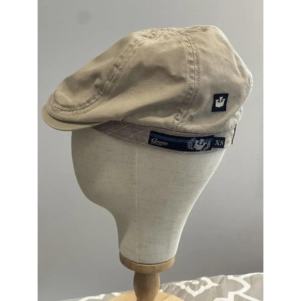 Goorin Hat Cap Flat Mens XS Beige Canvas Lined Plaid Interior Casual Lightweight